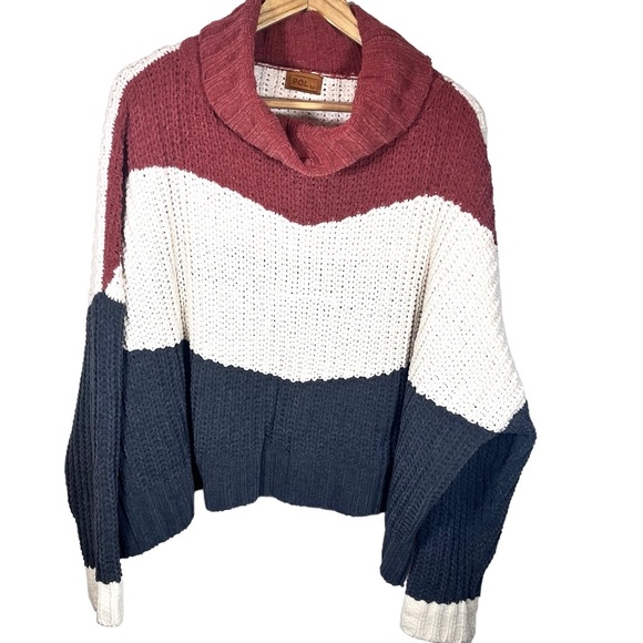 POL Oversized Chenille Chunky Knit Color Block Turtleneck Sweater Size Medium - Picture 7 of 10